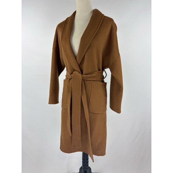 Quaint Dion Dulama Quantas Wool Cashmere Coat Brown 34 Pockets Wrap Closure Robe - Picture 2 of 11